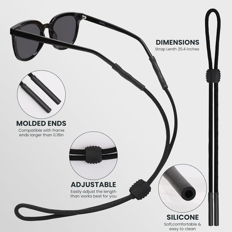 HEBEILF 3 Pcs Glasses Strap-Adjustable Eyeglass Holders for Men, Women, and Kids - Neck Eyewear Retainer, Sports Sunglasses Strap, Lanyard - Image 2